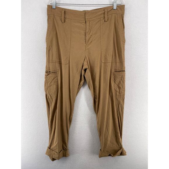 VINCE Pants Womens L Linen Blend Cargo Cropped Cuffed High Rise Utility Brown - Picture 1 of 14